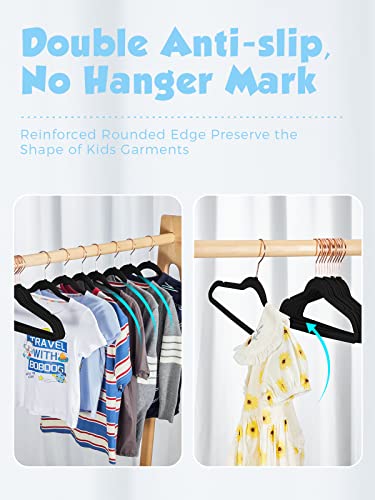 Smartor Kids Velvet Hangers 50 Pack, 14'' Inch Premium Non Slip Kids Felt Hangers for Closet, Space Saving Toddler Clothes Hanger for Youth's Childrens' Clothes (Rose Gold Hook)- Black