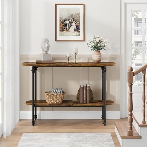 GAOMON Console Table, 43.3" Entryway Table with Storage, 2 Tier Sofa Table with Metal Frame and MDF, Behind Couch Table for Living Room, Hallway, Entryway-Rustic Brown