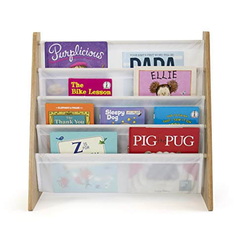 Humble Crew, 4 tier, Natural/White Kids Book Rack Storage Bookshelf with Deep Sleeves, Universal