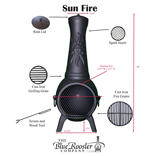 Sun Fire Outdoor Chiminea Fireplace by The Blue Rooster - Cast Aluminum Deck or Patio Firepit