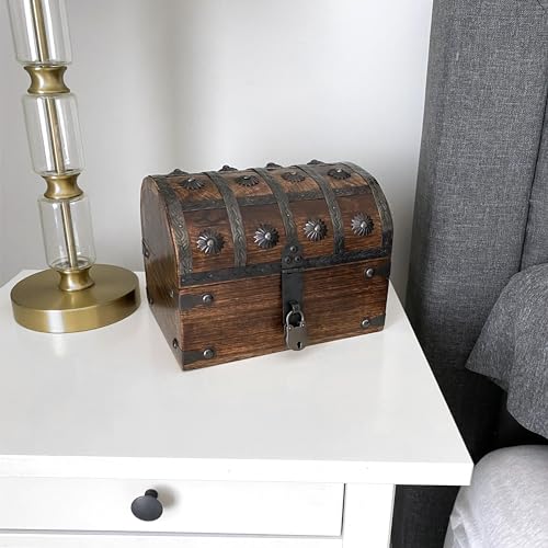 Nautical Cove Keepsake Wooden Treasure Chest with Antique Jewelry Lock and Key (Large 8 x 6 x 6)