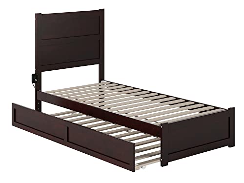 AFI, NoHo Solid Wood Platform Bed with Footboard, Twin XL Trundle and Attachable USB Charger, Twin XL, Espresso