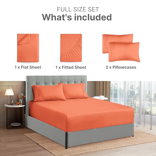 Extra Deep Pocket Full Sheets - 4 Piece Breathable & Cooling Bed Sheets - Hotel Luxury Bed Sheet Set - Soft, Wrinkle Free & Comfy - Easily Fits Extra Deep Mattresses - Deep Pocket Coral Sheets Set