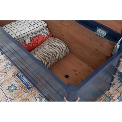 Linon Zana Wood Rope Cedar Lined Storage Chest in Blue