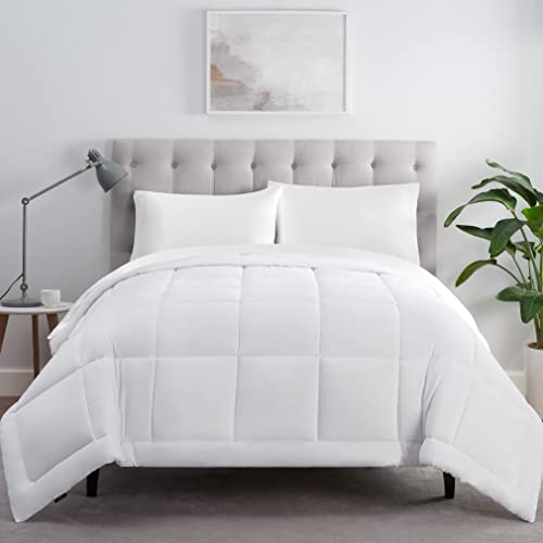 Serta ComfortSure Down Alternative Comforter, Soft Box Stitched Duvet Insert, Quilted Twin XL Comforter with 4 Corner Tabs, All Season Bedding, White