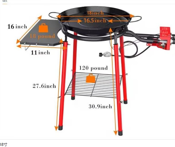 GRILL FORCE 18 Inch Paella Pan and Burner Set, Paella Burner and Stand Set, Paella Pan Set,18 Inch Paella Pan, Paellera, Paella Kit with Carry Bag, Built-In Ignitor Regulator Hose, 12 Servings