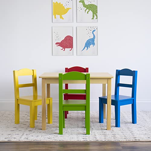 Humble Crew Collection Kids Wood Table & 4 Chair Set, Natural/Primary