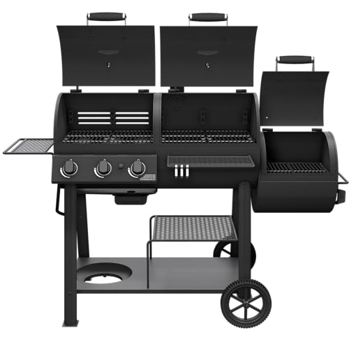 OKLAHOMA JOE'S® Canyon™ Charcoal and Propane Gas Combination Smoker and Grill, Black Steel, 24203004