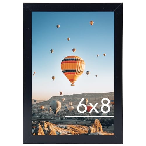 JCJMY 6x8 Picture Frame Black for Wall Hanging or Tabletop, Wall Mounting Horizontally or Vertically, 6 x 8 Wall Gallery Poster Photo Frame with Shatter Resistant Plexiglass, Black