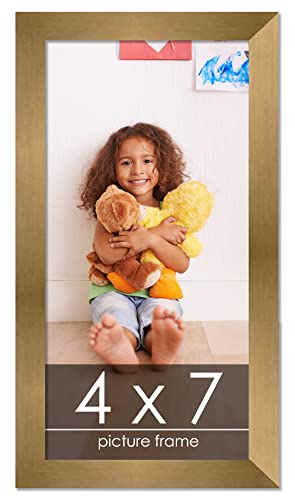 Poster Palooza 4x7 Frame Gold Bronze Solid Wood Picture Frame with UV Acrylic Plexiglass, Foam Board Backing & Hardware Included - 4x7 Inch Frame