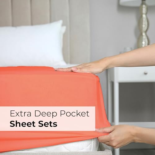 Extra Deep Pocket Full Sheets - 4 Piece Breathable & Cooling Bed Sheets - Hotel Luxury Bed Sheet Set - Soft, Wrinkle Free & Comfy - Easily Fits Extra Deep Mattresses - Deep Pocket Coral Sheets Set