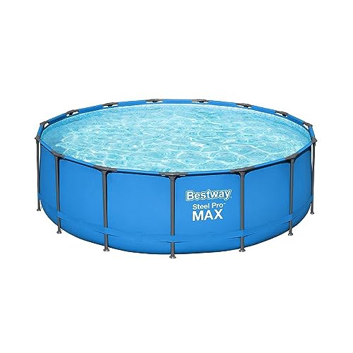 Bestway Steel Pro 15’ x 48" Round Metal Steel Frame Above Ground Outdoor Backyard Family Swimming Pool, Blue