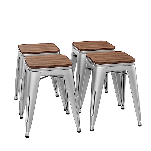 POINTANT 18 Inch Short Stools for Classroom Stools Set of 4 Dining Chairs Metal Barstools School Chairs Stackable Industrial Kids Short Stools Silver