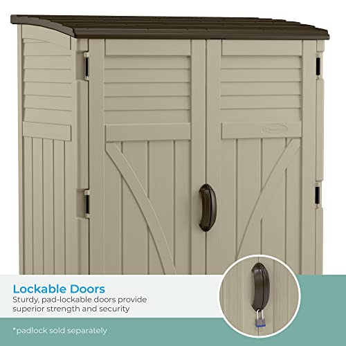 Suncast 54 Cubic Feet Vertical Storage Shed with Durable Plastic Construction, Multiple Wall Panels and Ample Space for Outdoor Storage