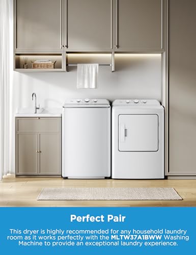 Midea MLTE37N1BWW Electric Dryer, Sensor Dry, Wrinkle Care, Air Fluff, Easy-Using Control Panel, 12 Total Cycles, 6.7 Cu.ft, White