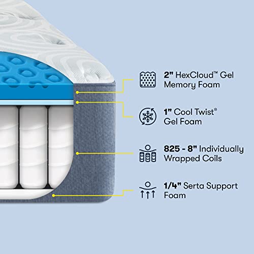 Serta Perfect Sleeper 11 Inch Cal King Gel Memory Foam Hybrid Mattress, Medium, USA Built, 100-Night Trial, CertiPUR-US Certified - Tranquil Wave, White and Light Blue
