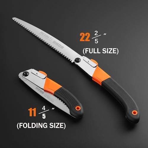 REXBETI Folding Saw, Heavy Duty 11 Inch Extra Long Blade Hand Saw for Wood Camping, Dry Wood Pruning Saw With Hard Teeth, Quality SK-5 Steel