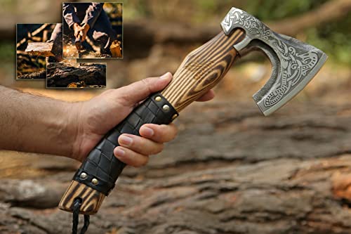 QEPAA CRAFTS® 13” Inch Hand-Forged Viking Axe-Rosewood Handle Hatchets and Axes, Wood Splitting Axe, Camping Axe,Viking Gift for Men (Medieval)