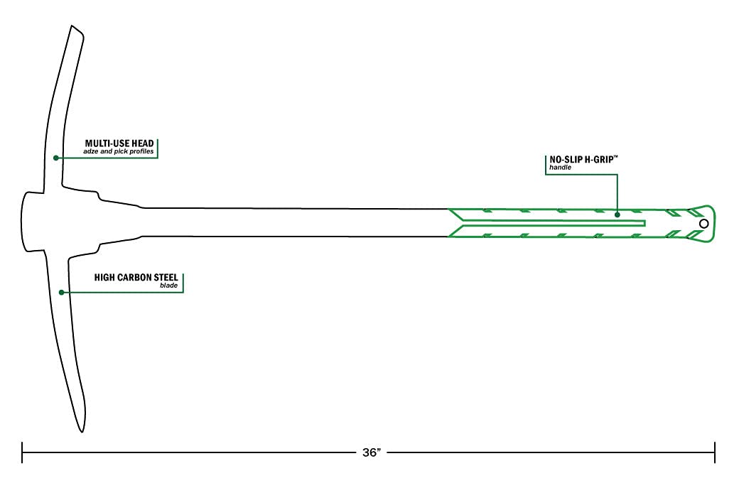 Hooyman Pick Mattock with Heavy Duty Forged Head Construction, Solid Fiberglass Core, Ergonomic No-Slip H-Grip Handle, Garden Pick Axe, and Adze Hoe for Gardening, Landscaping, Yard Work, and Outdoors