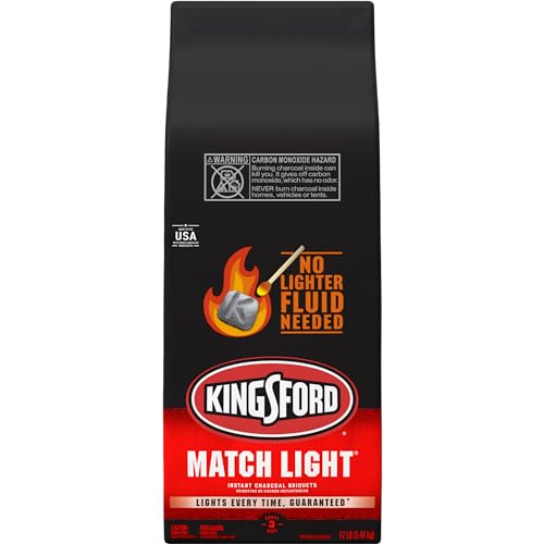 Kingsford Match Light Instant Charcoal Briquettes, BBQ Charcoal for Grilling, Ready in 10 Minutes, No Lighter Fluid or Starter Needed, 12 lbs