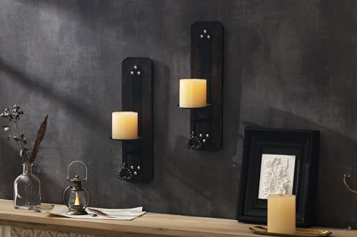 AimtoHome Wall Sconce Candle Holder Wall Mounted Metal and Wooden Candle Holders Home Decoration Wall Mounted Decorative Candle Holder, Set of 2