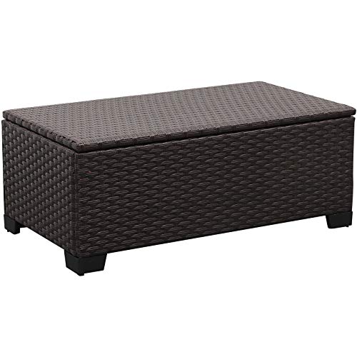 Rattaner Outdoor Storage Table Wicker Patio Coffee Table All-Weather Wicker Side Table with Waterproof Cover, Brown