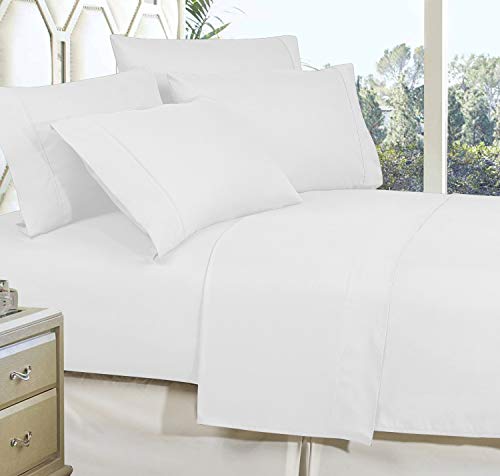 Elegant Comfort Premium Hotel Quality 1-Piece Flat Sheet, Luxury and Softest 1500 Premium Hotel Quality Microfiber Bedding Flat Sheet, Wrinkle-Free, Stain-Resistant, California King, White