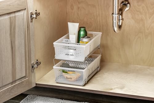 madesmart 2-Tier Organizer, Multi-Purpose Slide-Out Storage Baskets with Handles and Dividers, Frost