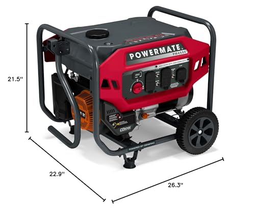 Powermate PM4500 4,500-Watt Gas-Powered Portable Open Frame Generator - COsense Technology - Quiet Operation - Ideal for Home, Camping, RV and Outdoor Activites - Engine Powered by Generac - Red/Black