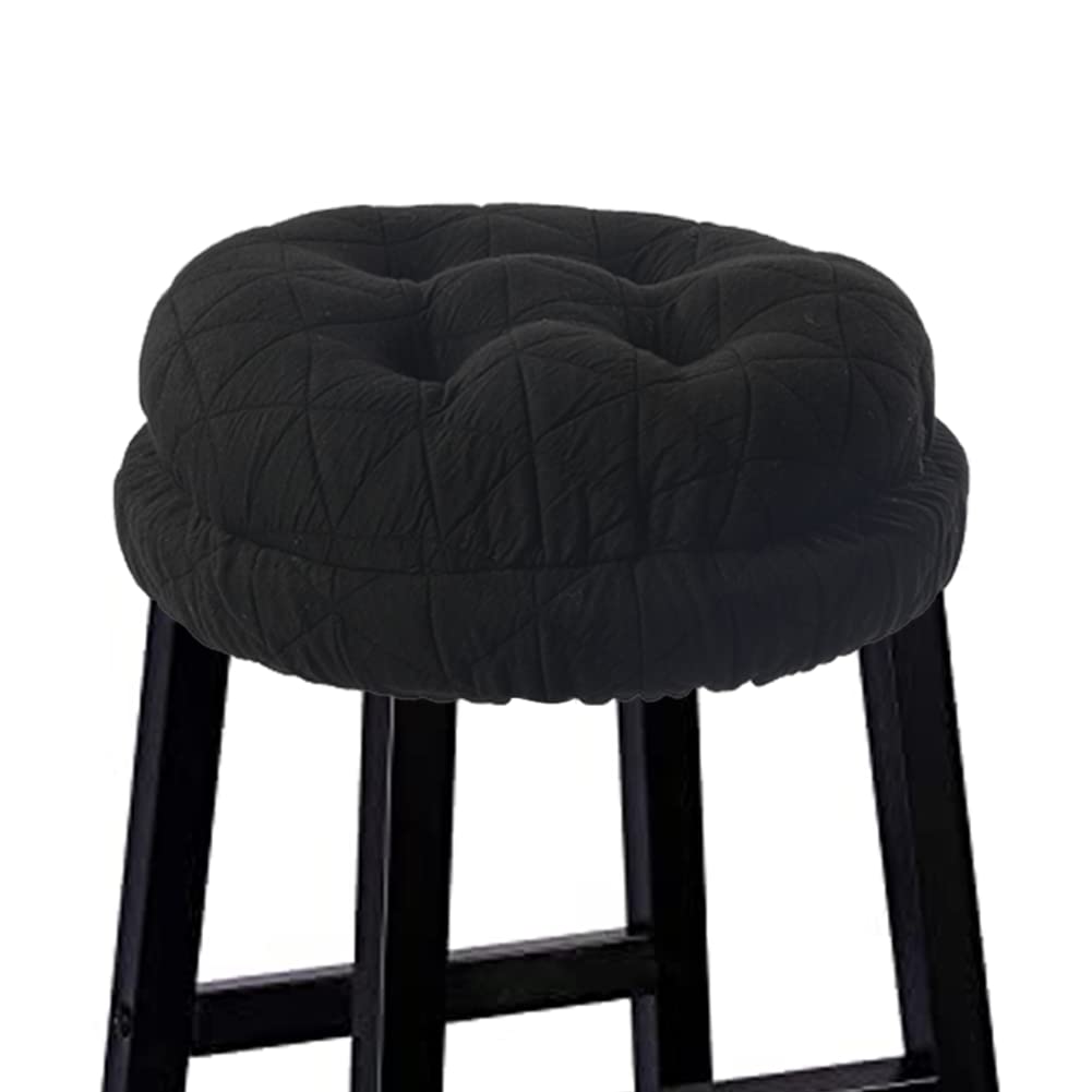 BUYUE Round Bar Stool Seat Cushion, Dia.13 Luxury Fashion Jacquard with Anti-Skid Silicone Bar Stool Cushion Padded (Black, M,1 Count)