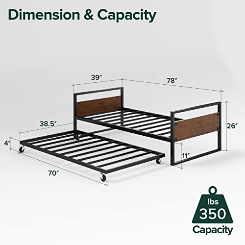 ZINUS Suzanne Bamboo and Metal Daybed with Trundle / Mattress Foundation with Steel Slat Support / Easy Assembly, Twin