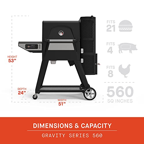 Masterbuilt® Gravity Series® 560 Digital Charcoal Grill and Smoker with Digital Control, App Connectivity and 560 Cooking Square Inches in Black, Model MB20040220