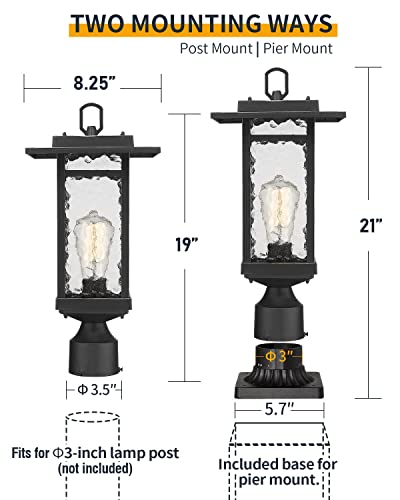 Beionxii Dusk to Dawn Outdoor Post Lights, 21inch Pier Mount Lantern Exterior Lamp Post Light Fixture with Base, Oil Rubbed Bronze A268P-2PK