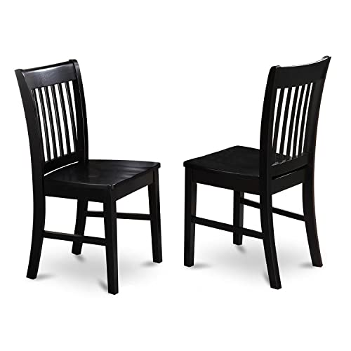 East West Furniture Norfolk Dining Slat Back Wood Seat Kitchen Chairs, Set of 2, Black