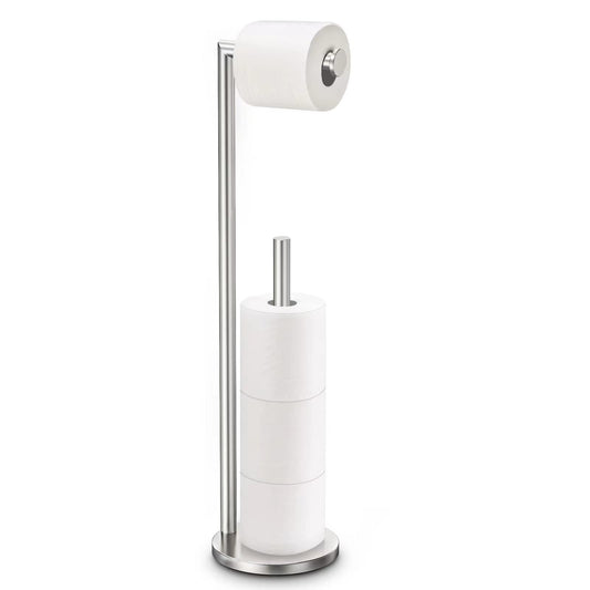 Toilet Paper Holder Stand, Toilet Paper Stand Brushed Nickel, Free Standing Toilet Paper Holder, Toilet Paper Holder with Storage by Bathth