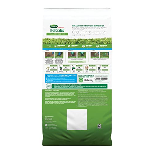 Scotts Turf Builder Grass Seed Tall Fescue Mix with Fertilizer and Soil Improver, Resists Harsh Conditions, 32 lbs.