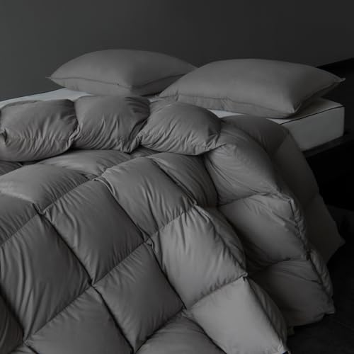 HYVIF Hungarian Goose Down Comforter King Size - 850 Fill Power Medium Warmth for All Season Duvet Insert - Light Weight, Gray, King 90 x 106