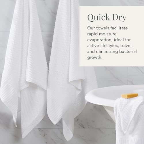 NY Loft 100% Cotton 4 Pack Bath Towels, 30" x 52", Soft & Absorbent, Quick Dry, Textured - Trinity Collection, Bright White