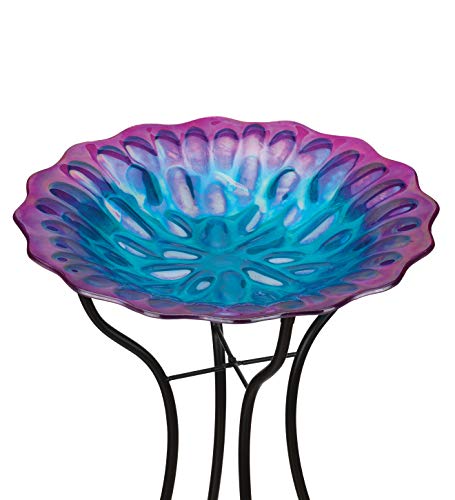 Regal Art & Gift 12755 18 Birdbath with Stand-Honeycomb Garden Décor, Blue/Purple