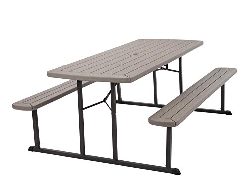 COSCO Outdoor Living 6 ft. Folding Picnic Table, Taupe Wood Grain with Brown Legs