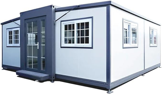 Prefabricated Tiny 19x20ft House to Live in, Outdoor Storage Shed with Restroom,Mobile Prefab House with Lockable Doors and Windows, Kitchen, Outlets & Light Switches,Cabinet, Sink
