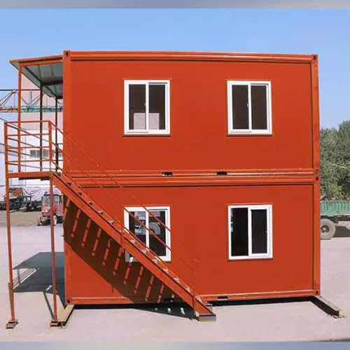 Portable Expandable Prefabricated Villa House, 2 Story Container House with Front Glass Wall Terrace. Perfect for Hotel, Booth, Office, Guard House, Villa, Workshop. A Flexible Living Solution (40FT)
