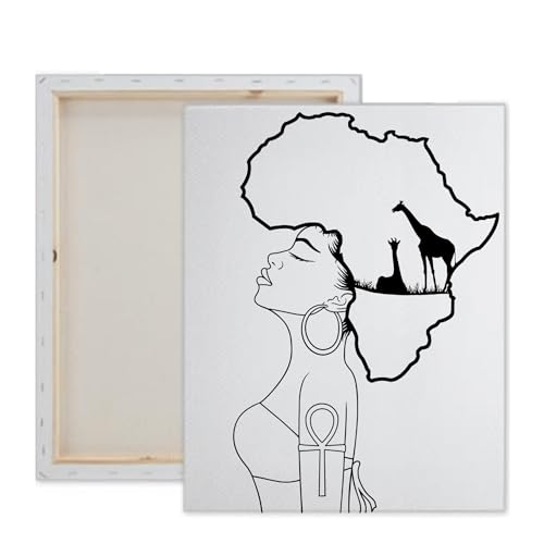 Essenburg Pre Drawn Canvas LADY AFRICA Paint Kit | Adult & Teen Sip and Paint Party Favor | DIY Date Night Couple Activity (S 8x10 CANVAS ONLY)