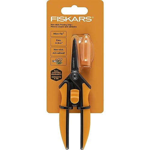 Fiskars Micro-Tip Pruning Snips - 6" Garden Shears with Sharp Precision-Ground Non-Stick Coated Stainless Steel Blade - Gardening Tool Scissors with SoftGrip Handle, Black/Orange