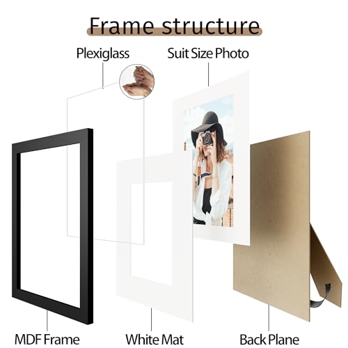 Picrit 8x10 Picture Frame Set of 12, Display 5x7 with Mat or 8x10 Without Mat, Photo Frames for Wall Mounting or Table Top Display, Black.