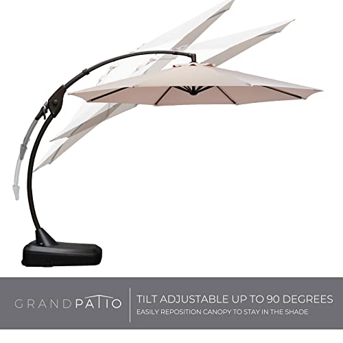 Grand patio 12FT Outdoor Offset Umbrella Large Round Aluminum Cantilever Umbrella with Base for Garden Deck Poolside (Champagne, 12 FT)