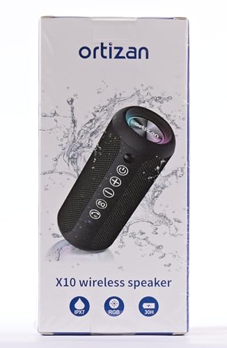 Ortizan Portable Bluetooth Speaker: IPX7 Waterproof, 24W Loud Sound, Deep Bass, Bluetooth 5.3, LED Lights, Wireless Stereo Pairing, 30H Playtime, for Home/Outdoor/Party/Beach, Birthday Gift (Black)