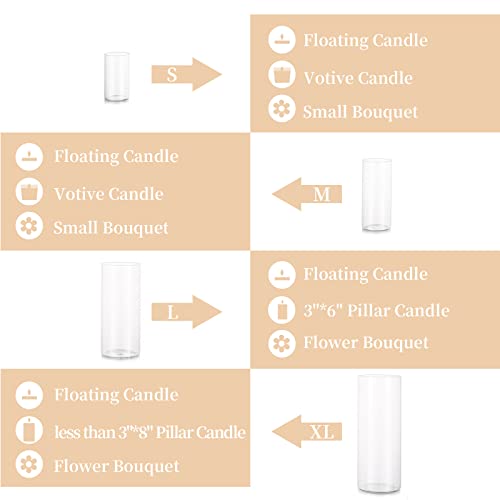 Glasseam Hurricane Candle Holder Set of 3, Glass Cylinder Candle Holders for Pillar Candles, Clear Cylinder Vases for Centerpieces Modern Floating Candle Vase for Flowers Wedding, 6''+7.8''+10''