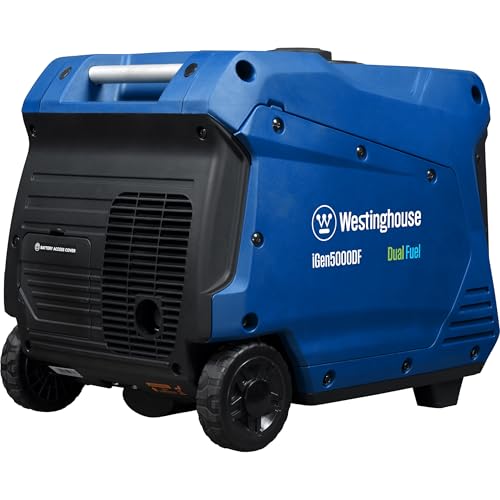 Westinghouse 5000 Peak Watt Super Quiet Dual Fuel Portable Inverter Generator, Remote Electric Start, Gas & Propane Powered, RV Ready 30A Outlet, Parallel Capable,Blue/Black