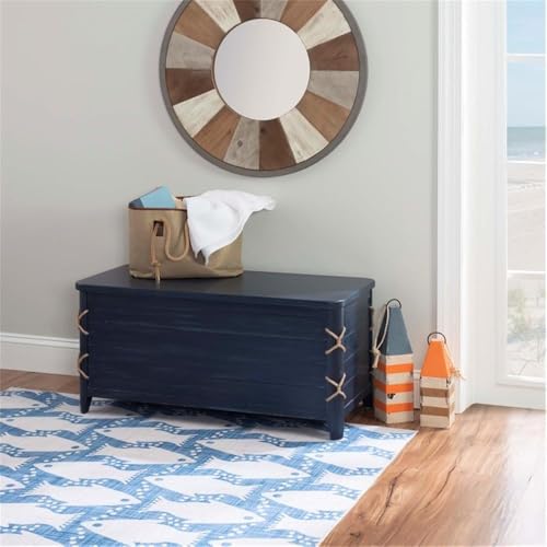 Linon Zana Wood Rope Cedar Lined Storage Chest in Blue